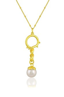 Gold Finish Baroque Pearl & Motif Necklace