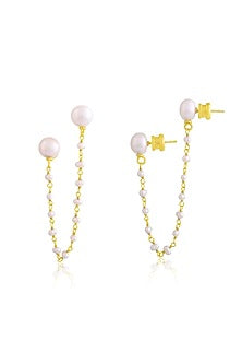 Gold Finish Pearl Chain Beaded Earrings
