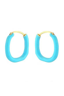 Gold Finish Blue Enamel Earrings In Sterling Silver