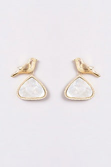 Gold Finish Druzy Agate & Mother Of Pearl Dangler Earrings