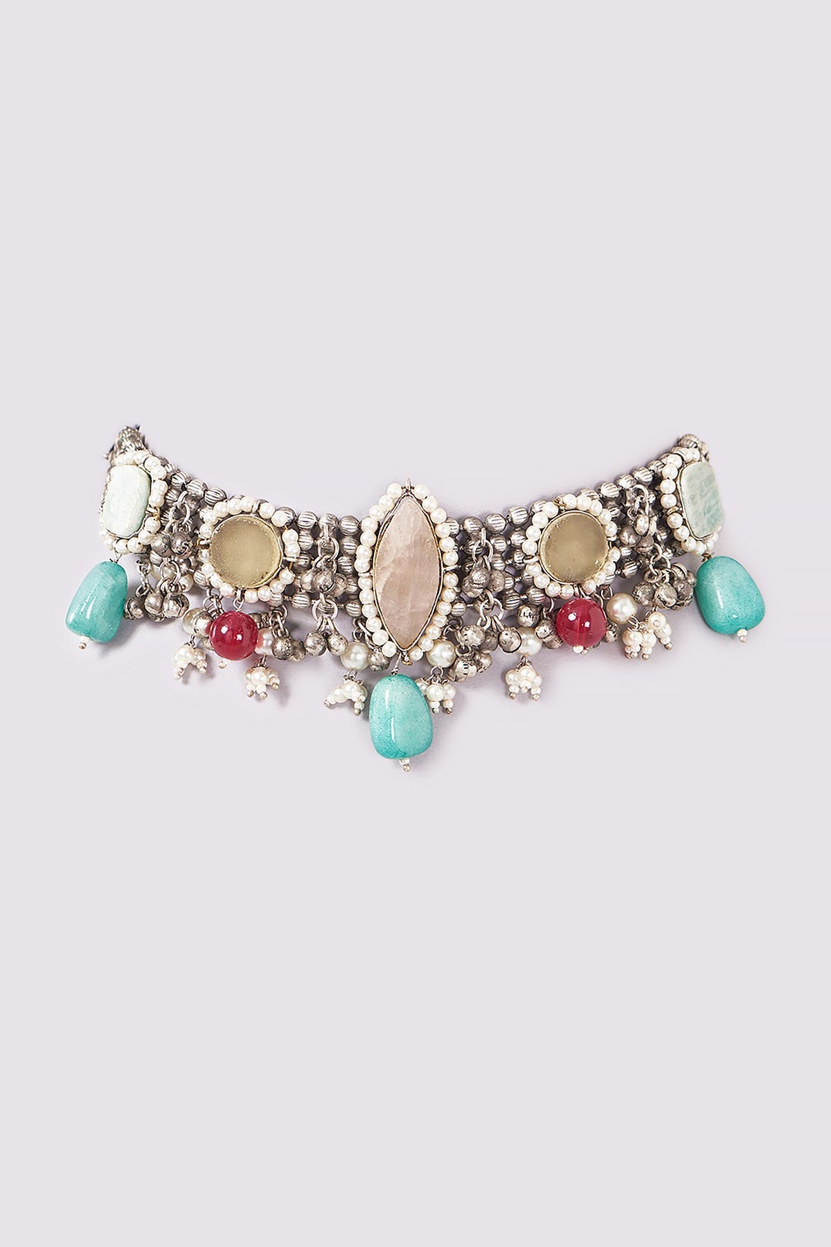 Oxidised Finish Agate & Onyx Choker Necklace