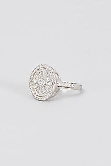 White Finish Swarovski Stone Cocktail Ring In Sterling Silver