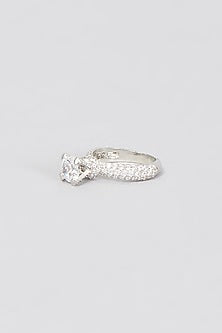 White Finish Solitaire Ring In Sterling Silver