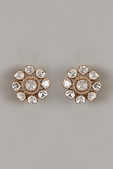 Gold Finish Uncut Zircon Stud Earrings