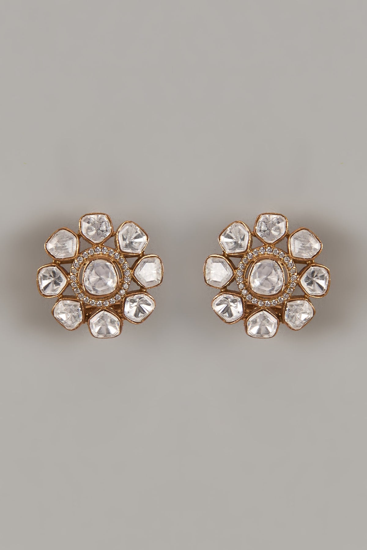 Gold Finish Uncut Zircon Stud Earrings