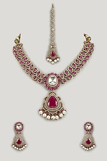 Victorian Finish Ruby Stone & Uncut Zircon Choker Necklace Set