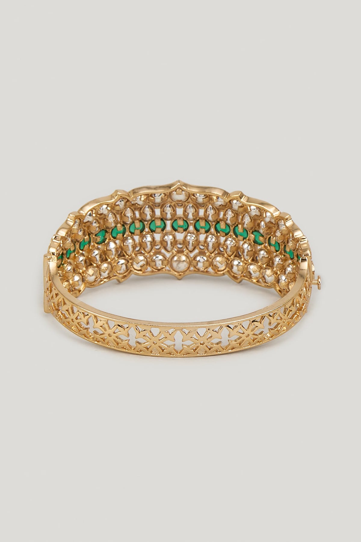 Gold Finish Emerald Stone & Kundan Polki Bracelet
