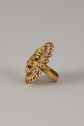 Victorian Finish Uncut Zircon & Ruby Stone Adjustable Ring