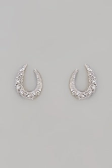White Finish Uncut Zircon Stud Earrings