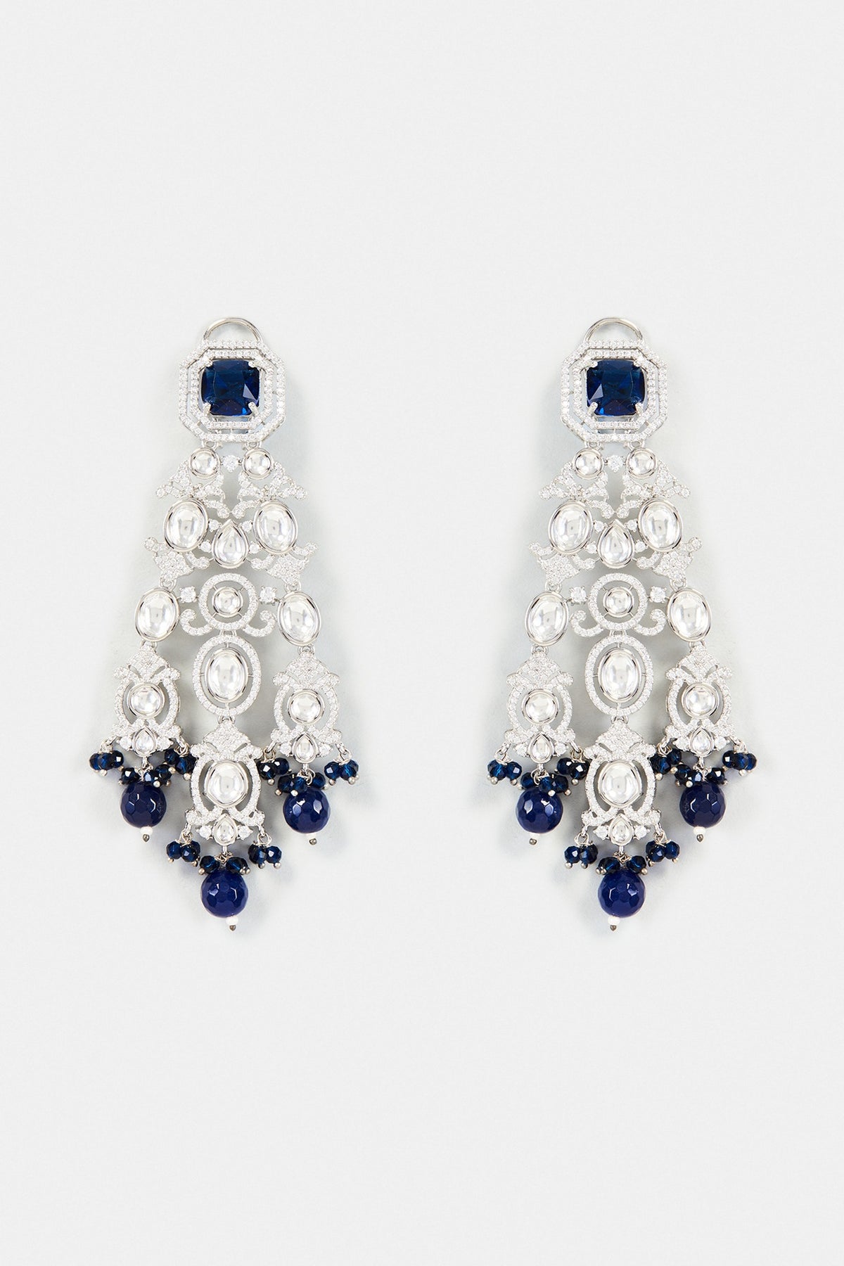 White Finish Synthetic Sapphire Stone Dangler Earrings