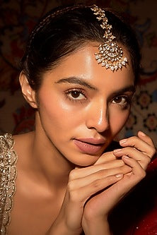 Gold Finish Kundan Polki & Pearl Maangtikka
