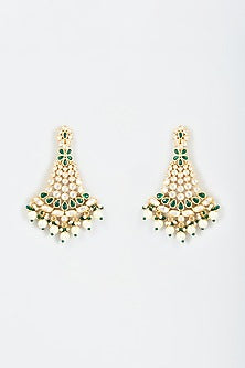 Gold Finish Green Kundan Polki Chandbali Earrings
