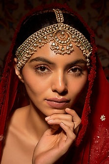 Gold Finish Pink Kundan Polki Mathapatti