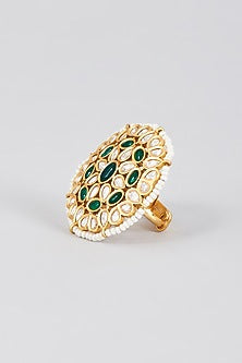 Gold Finish Emerald Synthetic Stone Ring