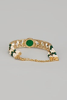 Gold Finish Green Stone & Pearl Bracelet