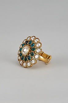 Gold Finish Kundan Polki & Emerald Stone Ring