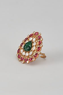 Gold Finish Onion Pink & Emerald Stone Ring