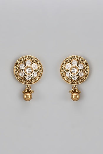 Gold Finish Kundan Polki Stud Earrings
