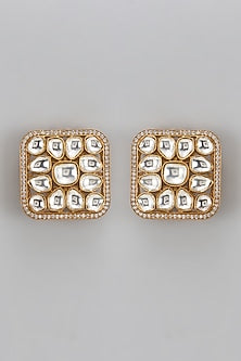 Gold Finish Uncut Stone & Kundan Polki Stud Earrings