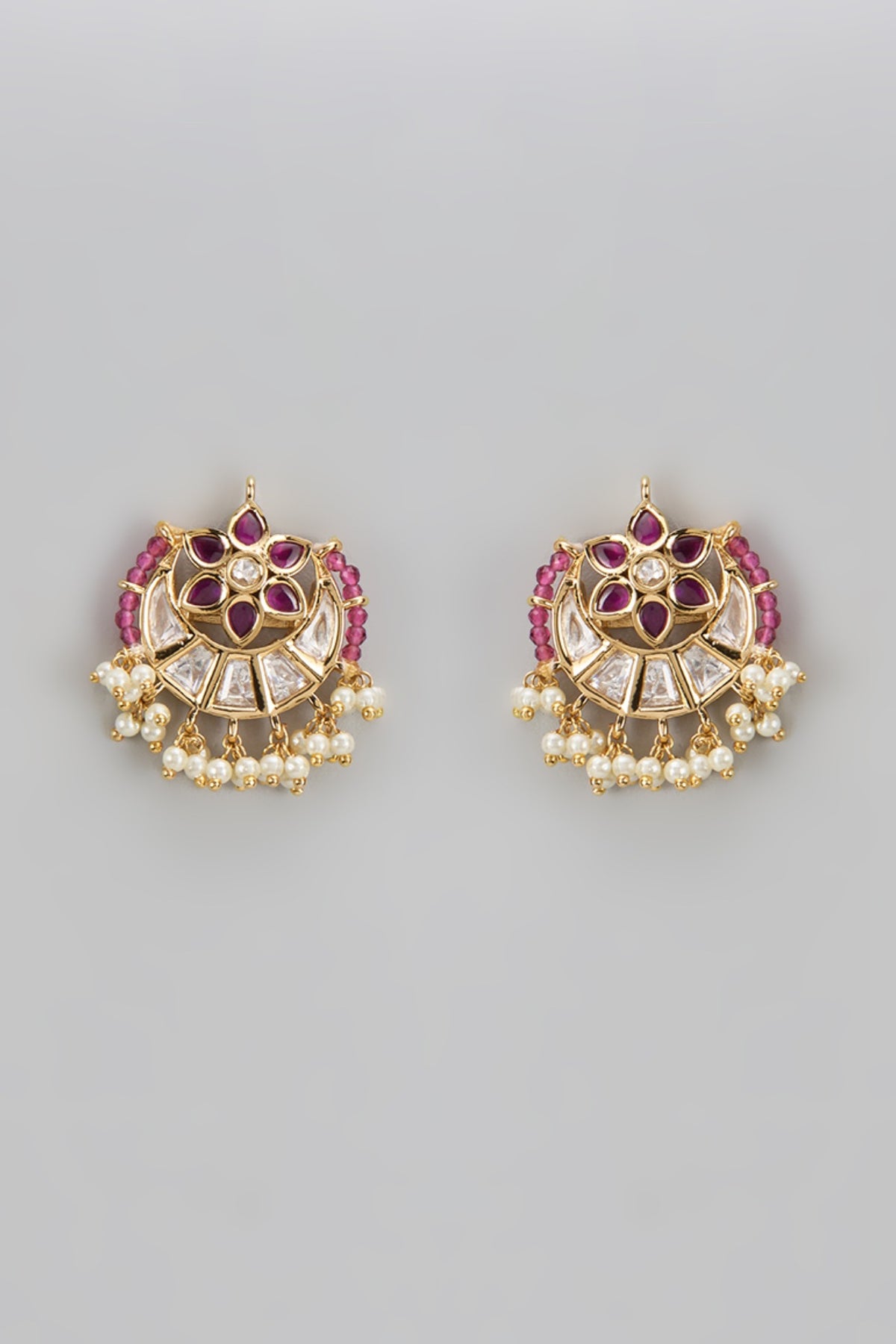 Gold Finish Ruby Stone & Kundan Polki Stud Earrings