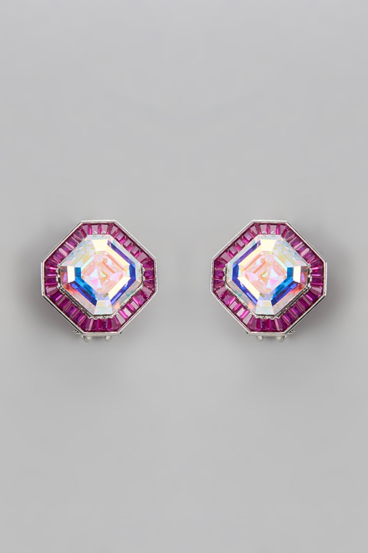 White Finish Ruby & Swarovski Stud Earrings