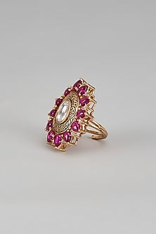 Gold Finish Ruby Stone & Kundan Polki Stud Ring