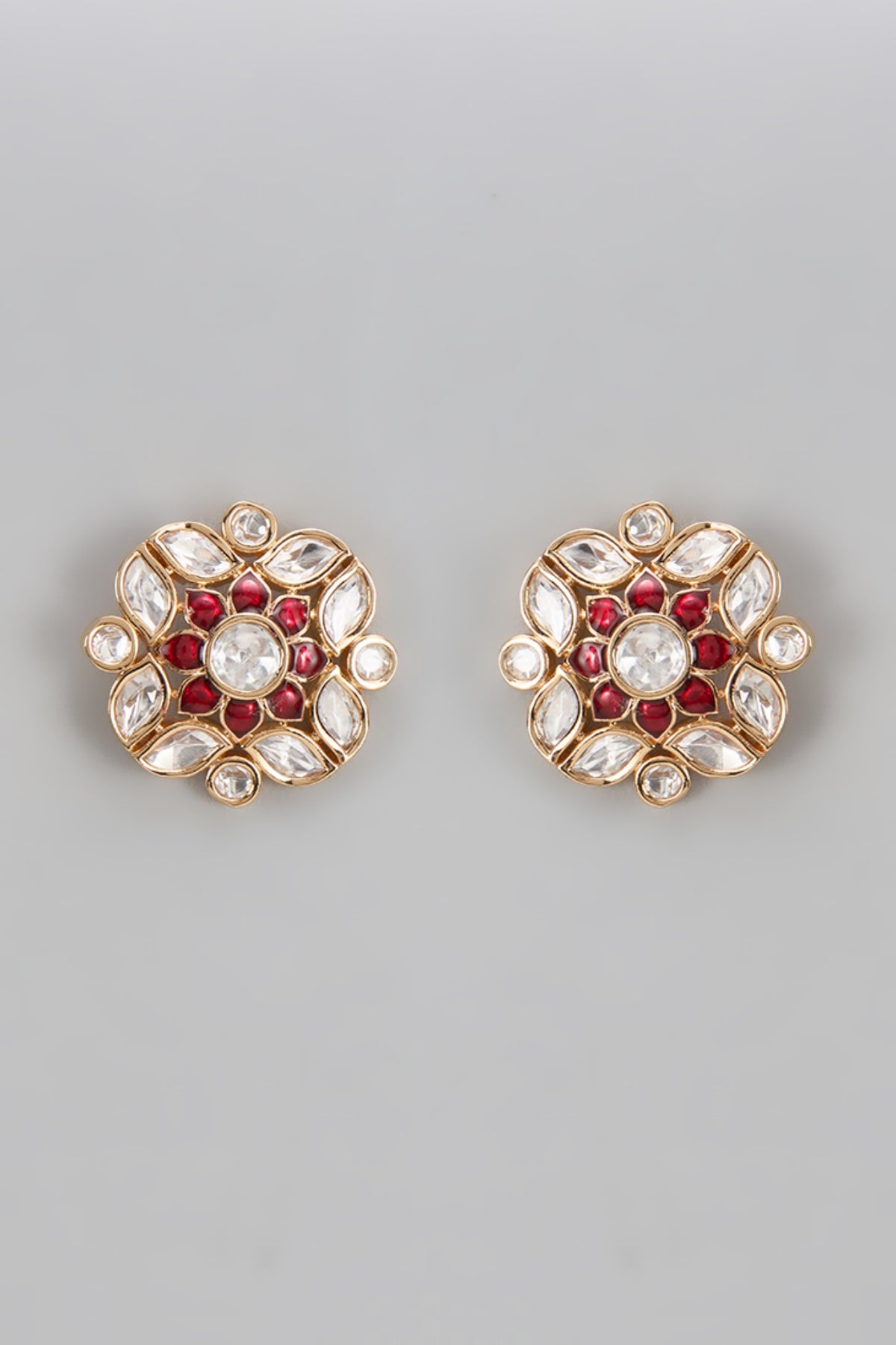Gold Finish Uncut Stone Meenakari Stud Earrings