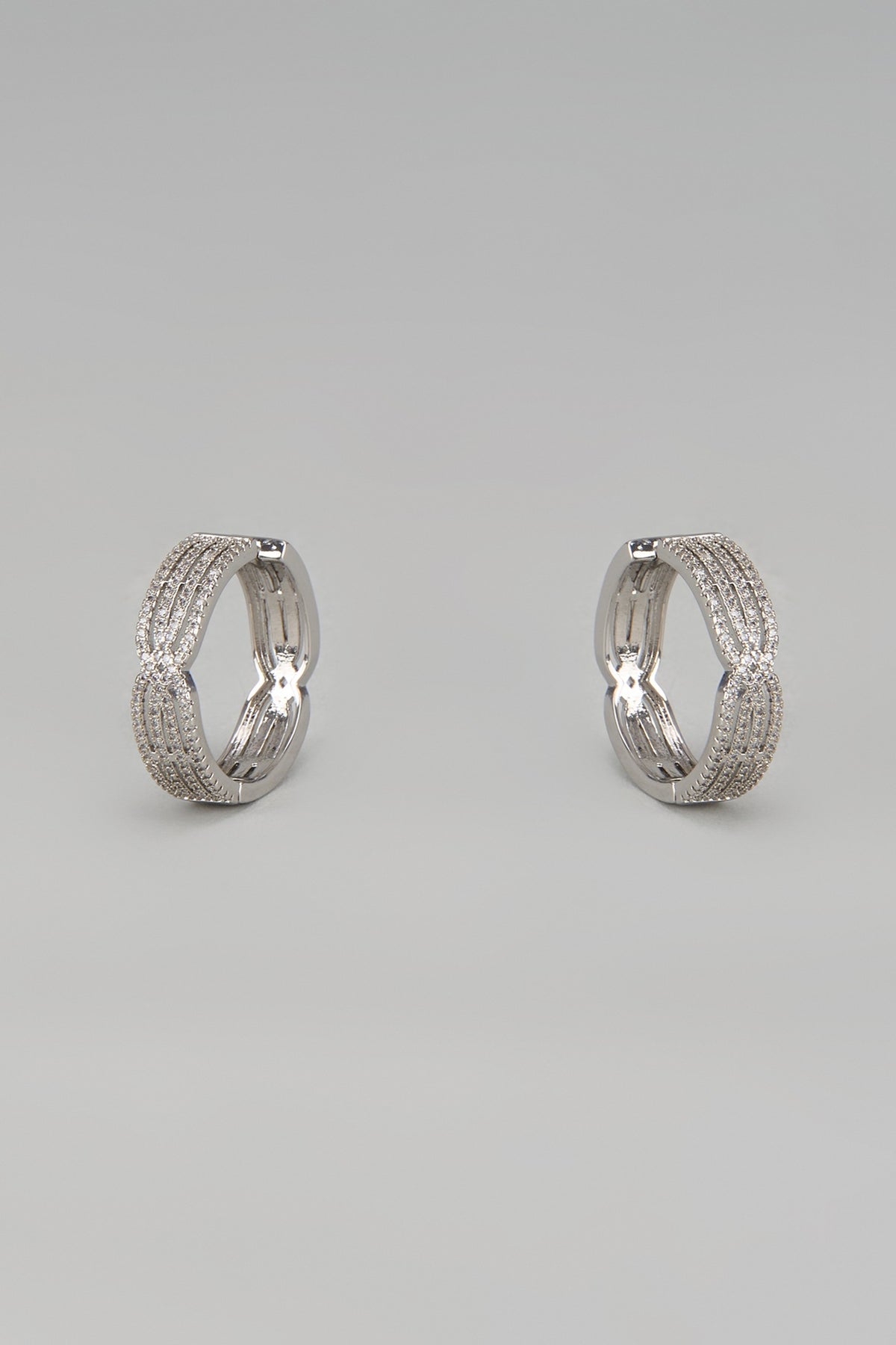 Silver Finish Zircon Hoop Earrings