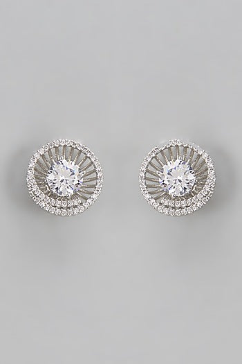 White Finish Diamond Stud Earrings