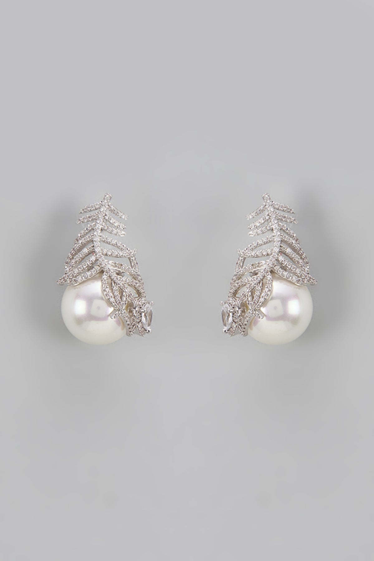 White Rhodium Finish Pearl & Diamond Dangler Earrings