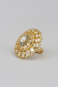 Gold Finish Uncut & Aqua Stone Ring