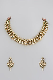 Gold Finish Kundan Polki & Uncut Stone Choker Necklace Set