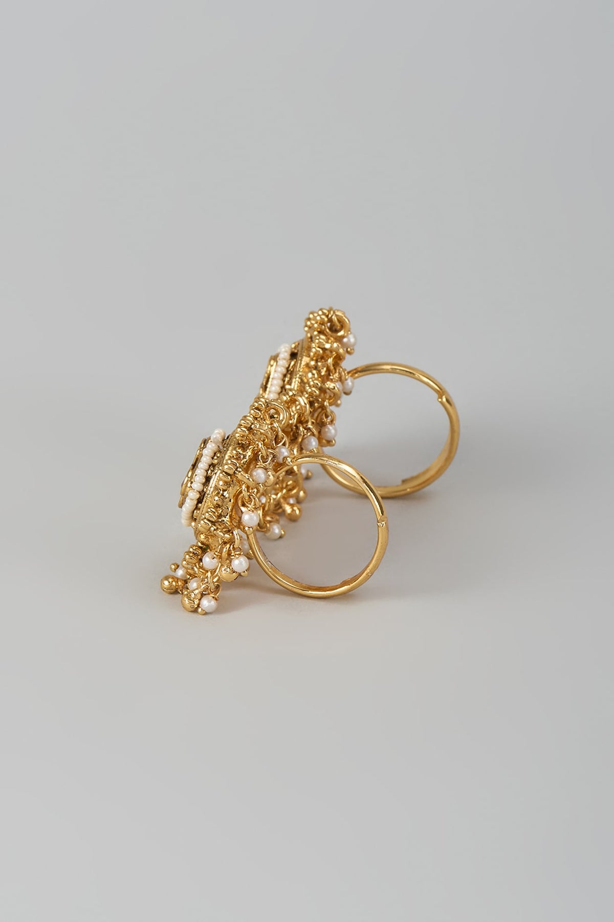 Gold Finish Kundan Polki & Multi-Colored Stone Adjustable Ring