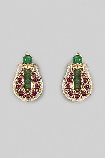 Gold Finish Ruby & Emerald Stone Dangler Earrings