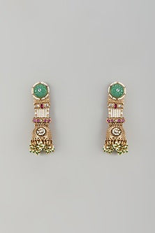 Gold Finish Kundan Polki & Emerald Stone Jhumka Earrings