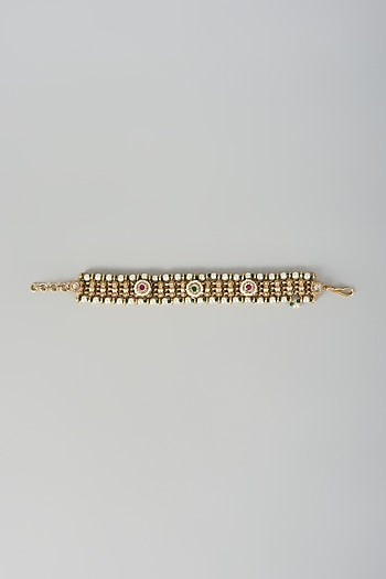 Gold Finish Green & Pink Stone Adjustable Bracelet