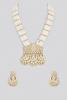 Micro Gold Finish Kundan Polki & Pearl Long Necklace Set