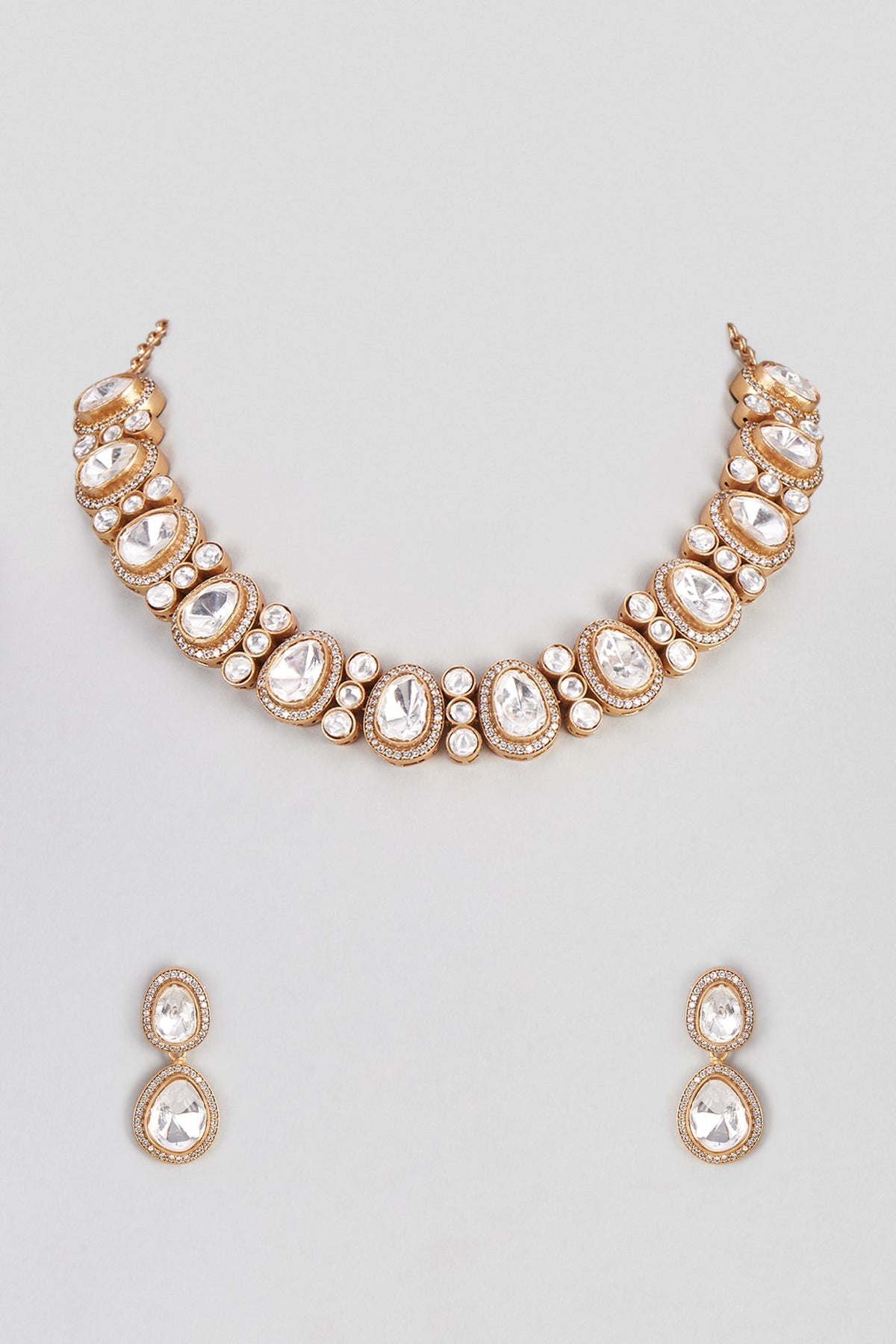 Micro Gold Finish Uncut Diamond Choker Necklace Set