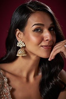 Micro Gold Finish Uncut Polki & Pearl Jhumka Earrings