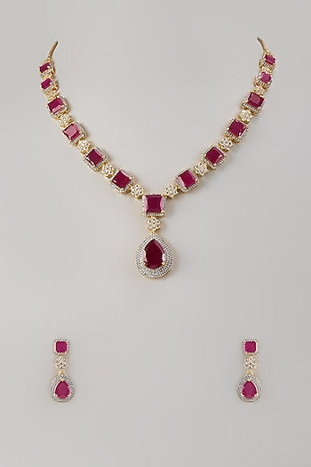 Two-Tone Finish Zircon & Ruby Stone Necklace Set
