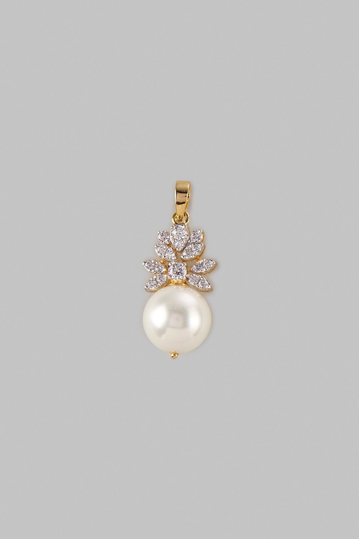 Two Tone Finish Swarovski Zircon & Pearl Pendant Necklace Set In Sterling Silver