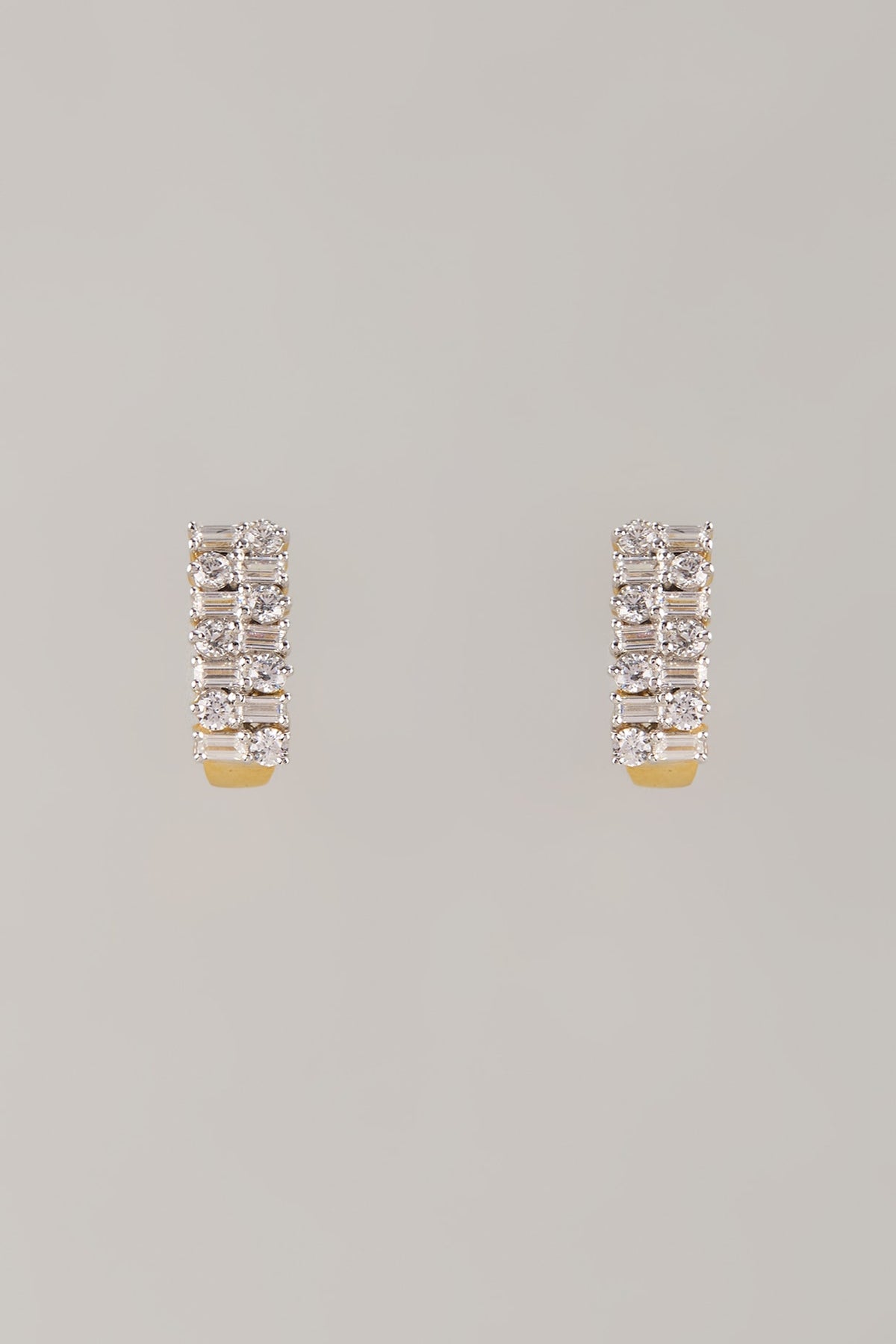 Two Tone Finish Swarovski Zircon Stud Earrings In Sterling Silver