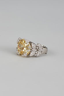 White Finish Topaz & Diamond Ring