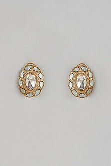 Gold Finish Turquoise Stone Stud Earrings