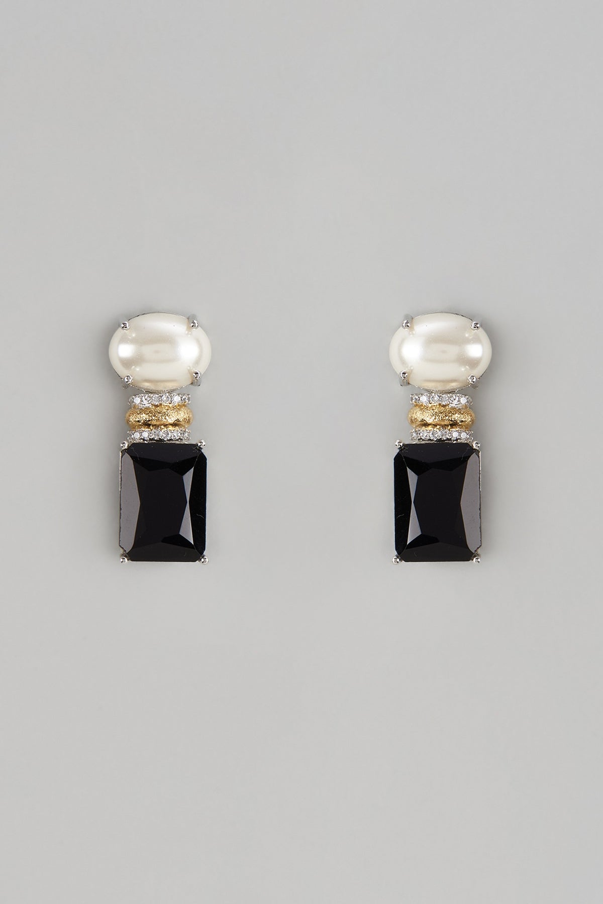 White Finish Emerald Stone & Pearl Dangler Earrings