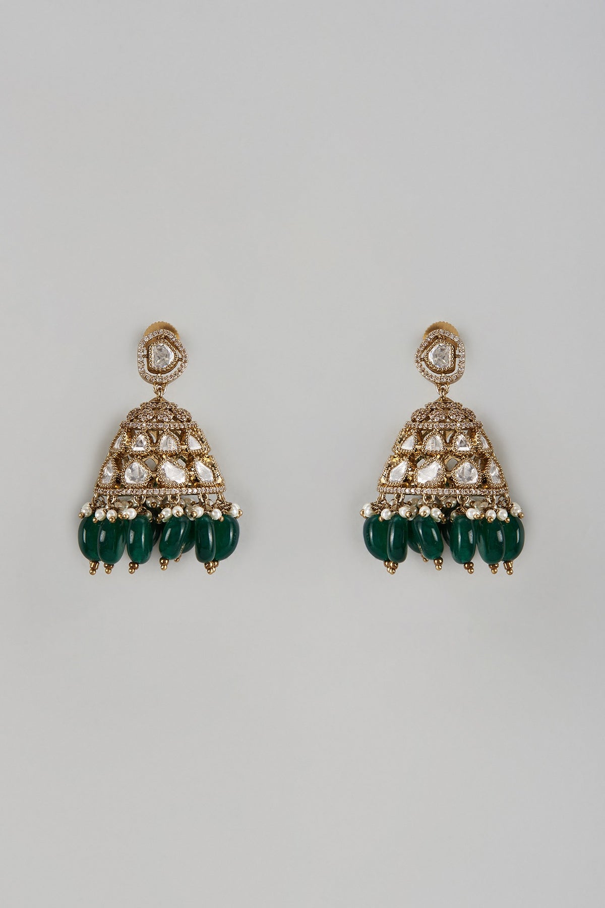 Black Rhodium Finish Synthetic Emerald Stone Dangler Earrings