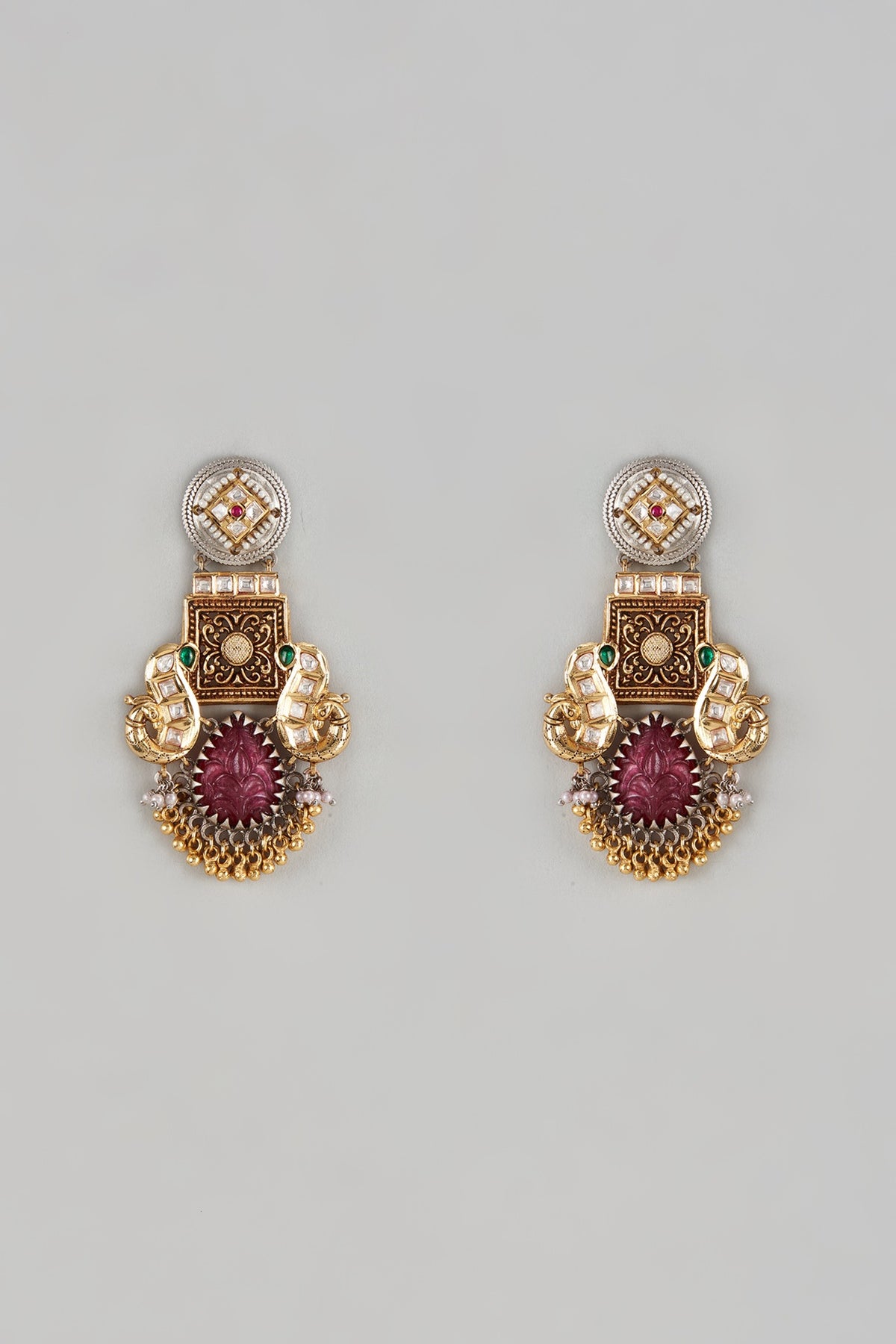 Gold Finish Emerald & Ruby Dangler Earrings
