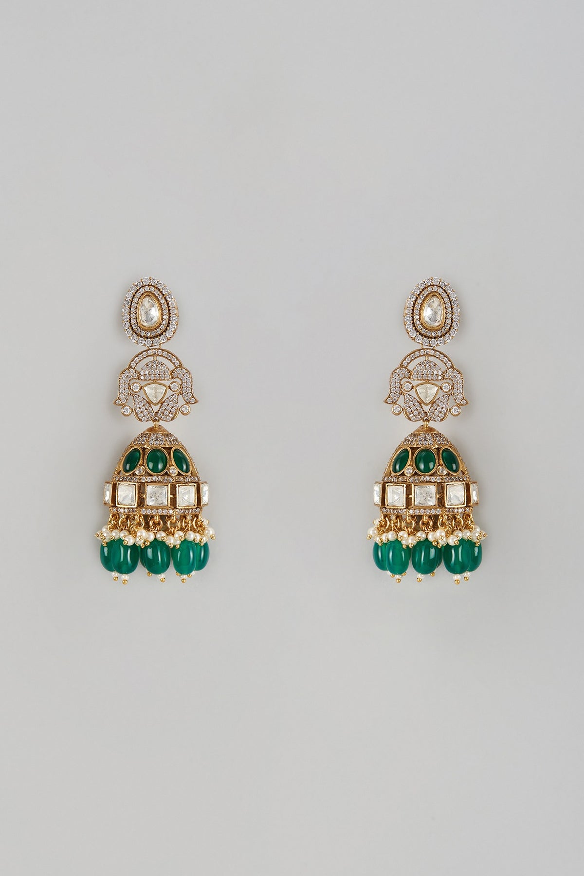 Black Rhodium Finish Synthetic Emerald Stone Dangler Earrings