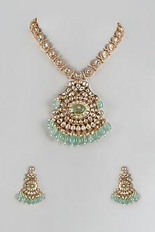 Gold Finish Uncut Stone Long Necklace Set