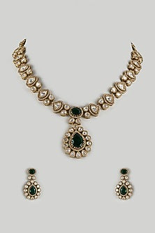 Black Rhodium Finish Synthetic Emerald Stone Necklace Set